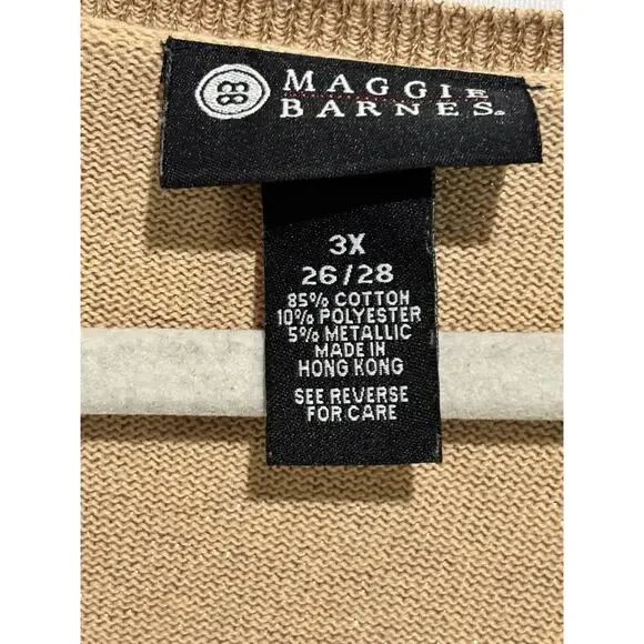 Maggie‎ Barnes Womens Sz 3x Metallic Gold Sweater Holiday Career V Neck Light - Picture 3 of 10